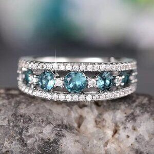 NEW 925 Sterling Silver Diamond Ring Sapphire Ring Band Blue Gemstone